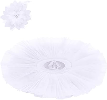 Women 2PCS Ballet Platter Tulle Skirt Professional Swan Dance Leotard Ballerina Costume Adult Pancake Tulle Skirt with Hair Clip 7 Layers Hard Organdy Mesh Tutu for Rehearsal White Large