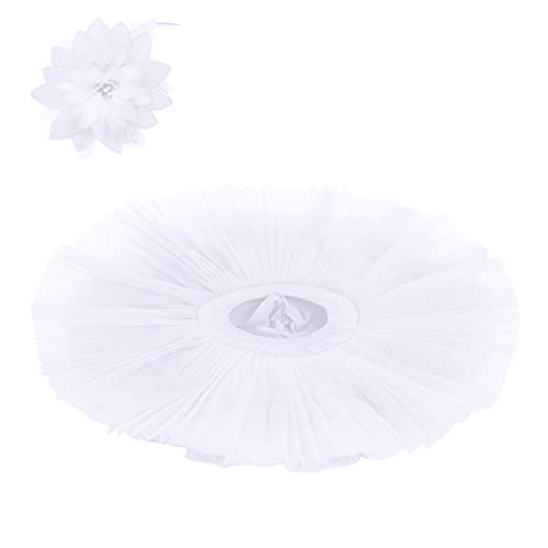 Women 2Pcs Ballet Platter Tulle Skirt Professional Swan Dance Leotard Ballerina Costume Adult Pancake Tulle Skirt With Hair Clip 7 Layers Hard Organdy Mesh Tutu For Rehearsal White Large #TOP19