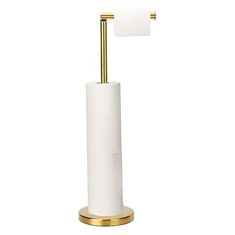 Kalitro Toilet Paper Holder Stand, 5 Rolls Large Storage Tissue Roll Holder Free Standing for Bathroom, Modern Toilet Roll Holder - Gold Cover