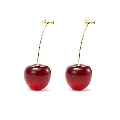 925 Sterling Silver Cherry Earrings Cute Fruit Drop Dangle Earrings for Women Lovely jewelry Gift