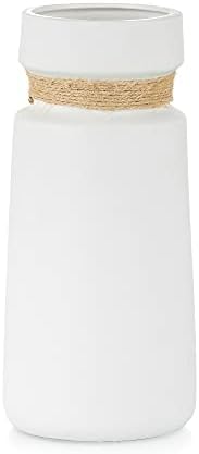 White Ceramic Flowers Vase for Pampas Grass, Hewory Modern Elegant Decorative Matte Vase for Artificial Fake Flower Plant Rose, Home Living Room Bedroom Decor 22cm