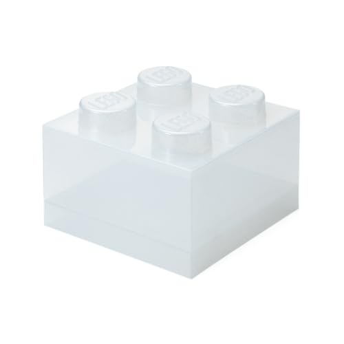 Room Copenhagen LEGO Brique de rangement 4 boutons à paillettes translucide – Boîte de rangement empilable en plastique avec couvercle pour enfants et adultes Organiseur de bureau et boîte à jouets