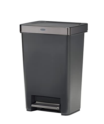 Comparison: Best Kitchen Trash Can For Dogs 11 Rubbermaid Premier Series III Step-On Trash Can for Home and Kitchen, with Stainless Steel Rim, 12.4 Gallon, Charcoal, for Home/Kitchen/Garage/Apartment/Office