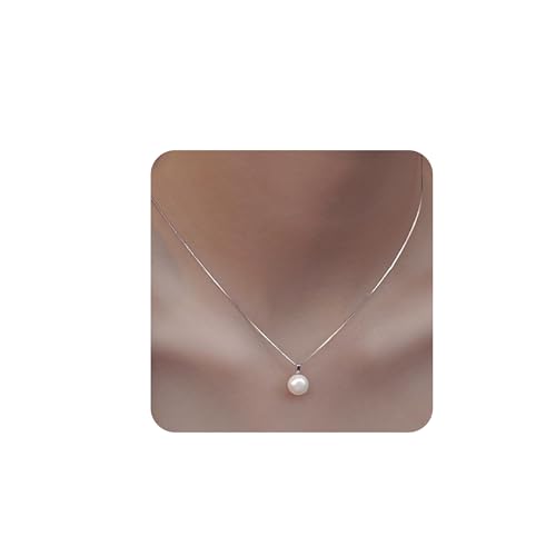 SEFORICO Silberhalsketten für Damen - Perlenanhängerhalskette für sie/Schwester/Freundin Mädchen-Geburtstagsgeschenk/Weihnachten Choker zartes Juwel winzige Halskette 42+5cm(8mm)