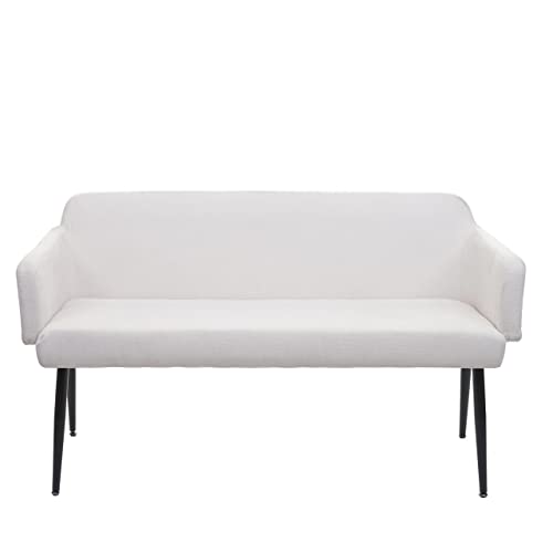Mendler Sitzbank HWC-L13, Esszimmerbank Bank Polsterbank Garderobenbank Rückenlehne Armlehne Stoff/Textil 133cm - Creme-weiß