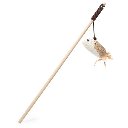 AONYAYBM Brinquedo de varinha de gato com vara de madeira durável, interativo, para gatos