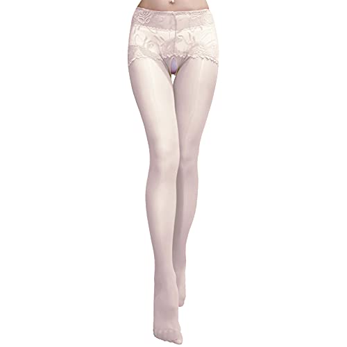 Men's Pantyhose Sexy Lace Waistband Stockings Oil Shiny Nylon Sheer Tights Lingerie Underwear