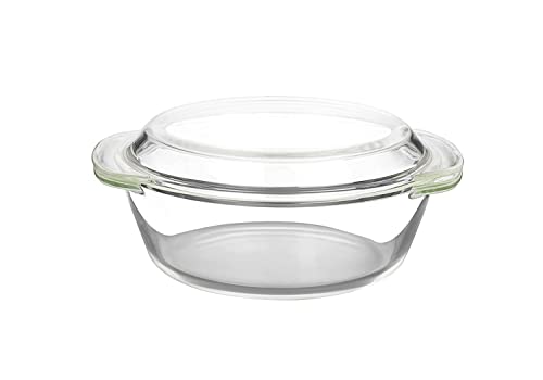 Image of Femora Borosilicate Glass Casserole Deep Round Oven and Microwave Safe Serving Bowl with Glass Lid, 700 ml