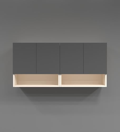 Image of SPECIALITY PANELS 4 Door Mirror Glossy Triple Layered UV Resistant Handless Cabinet Wall Mounted Storage Unit Space Saving Durable Cupboard for Kitchen Bathroom Living Room Utility Organizer