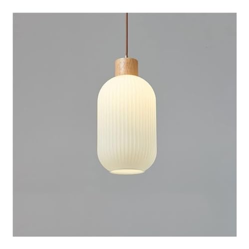 Abat-Jour Japonais en Verre Dépoli Vintage - Suspension Plafonnier Bois d'Hévéa 20 cm