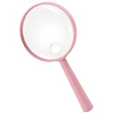 Feosky Handheld Reading Magnifier, 10X 30X Magnifier,75mm Shatterproof Lens, Adults Close Work Non-Slip Handle for Seniors Reading and Kids Nature Exploration (Pink)