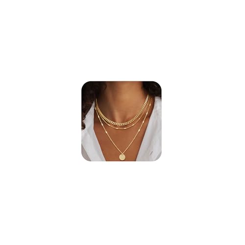 MFRYK Gold Necklaces Stack, 14K Gold Plated Simple Layered Choker Necklaces, Stackable Multilayer...