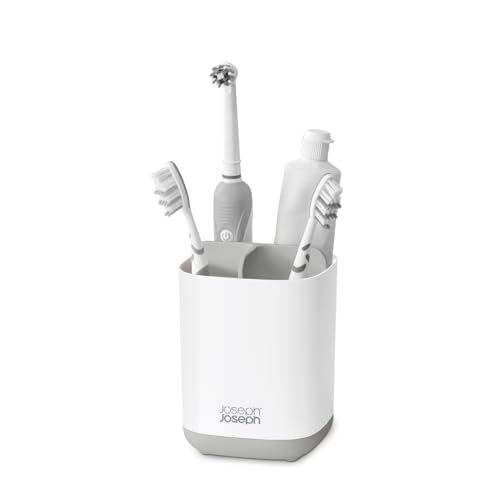 Joseph Joseph Easy-Store - Compact Toothbrush Holder Caddy Bathroom Storage- White/Grey
