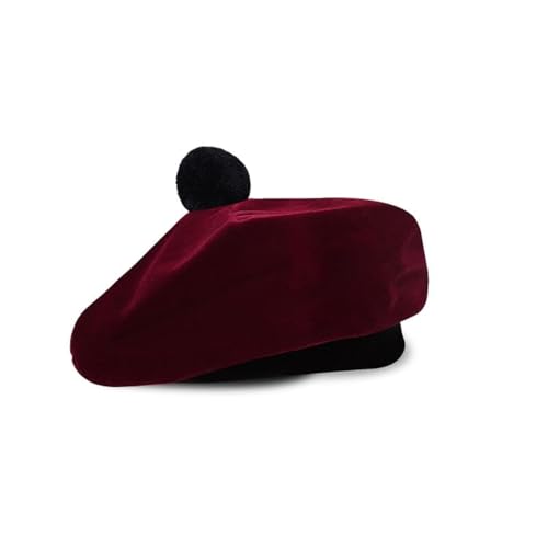Image of Scottish Tam O' Shanter Hat Tartan Bonnet Pom Pom Wool Flat Cap One Size