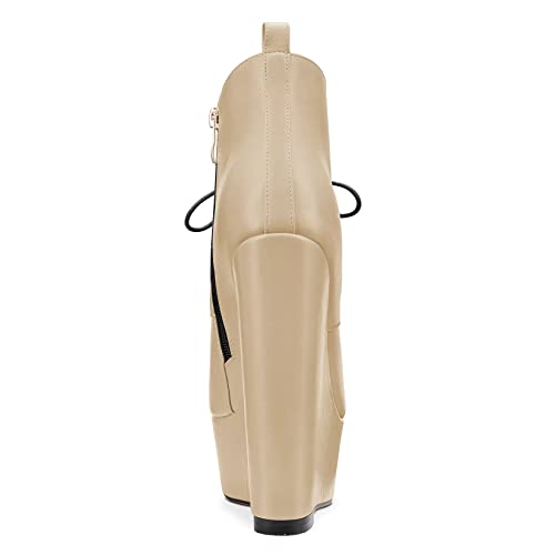 Castamere Women High Heel Platform Wedge 5.9 Inches Heels Round Toe Ankle Boots Short Bootie Dress Party Lace-up Zipper Boots4