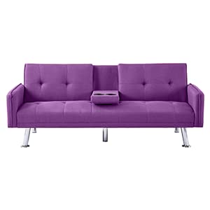 Lamerge Futon Sofa Bed,Convertible Upholstered Folding Sofa,Multi-Functional Sofa Couch For Compact Small Space,Apartment,Dorm,2 Cup Holders,72.4",Purple #TOP6