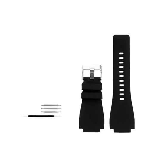 Bracelet montre caoutchouc 24x35mm bouche convexe noir pour BR-01 BR-03