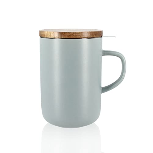 OGO LIVING – tisanière Juliet 475 ml – Idéale pour le thé et la tisane – Mug à thé en grès et couvercle en bois d’acacia - perle - 7912014