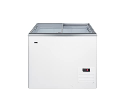Summit Appliance NOVA22 Flat Top Commercial 7.2 Cu.Ft. Chest Freezer with Sliding Glass Lid, Digital Thermostat, Defrost Drain, Removable Lock, Fan-Cooled Compressor, Novelty Baskets and Casters
