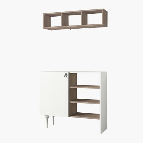 خزانة جانبية متعددة الأغراض بـ 4 أرفف مع رف علوي للمطبخ وغرفة المعيشة والزاوية والمساحات الصغيرة من سحابة لافيتا (لون أبيض ورمادي)