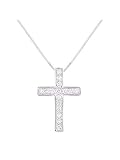 Collana con ciondolo a croce con diamante in oro bianco 14 carati 1/4 CTTW
