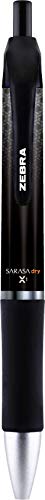 Zebra Pen Sarasa Dry X1 Retractable Gel Pen, Medium Point, 0.7mm, Black Ink, 12-Pack