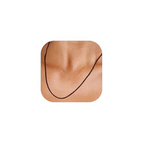 FOCALOOK 1.4mm Thin Black Necklace Chain for Women 18 Inch Stainless Steel Hypoallergenic Black Cable Link Chain Fashion Jewelry for Women