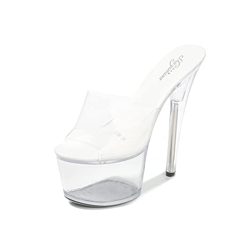 GAOword 15 cm / 5.9 Pulgadas Super High High High Tacón Stiletto High Tacones Altos Moda Tacones Altos High-Nightclub Abre Toe Sexy Plataforma Alto Tacones Altos,Clear,39 EU