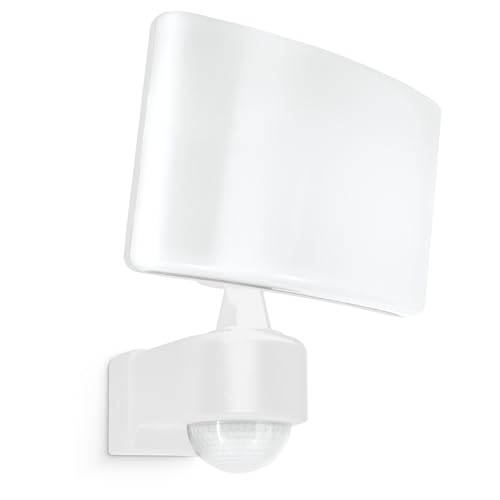 SSC-LUXon NORSU Außenlampe weiß mit Bewegungsmelder Wandstrahler Außen - LED Fluter mit Dämmerungsschalter IP65 wetterfest 4000K 230V