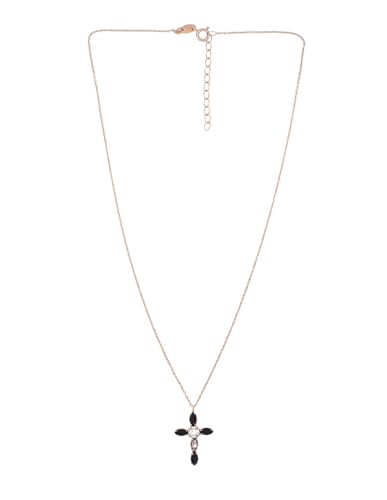 BIZZARRO Dije De Cruz Con Cadena De Plata Dorada 925 Con Zirconias De Colores (24 X 15Mm Aprox) Modelo SIL-266-D