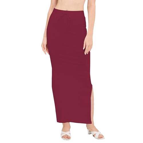 Image of DESI GIRL Cotton Lycra Stretchable Saree Shapewear Petticoat with Drawstring for Women | Fishcut Saree Petticoat with Side Slit for Easy Movement | Saree Shaper | Long inskirt