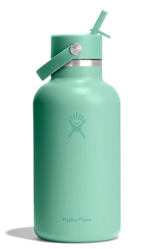 Image of Hydro Flask Water Bottle - Insulated Stainless Steel - Wide Straw Lid, Non Spill, Leakproof in 64 Oz Mermaid Green
