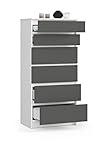 Cómoda con 6 cajones, aparador, armario multifunción, para salón, comedor, dormitorio, 60 x 130 x 40 cm (blanco y gris)