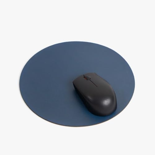 Image of Bellblock Round Mouse Pad | Computer Mouse Mat | Vegan PU Leather | Anti-Slip | Smooth Mouse Control | Spill-Resistant Surface | Blue & Tan | Diameter 22 cm (Pack of 1)