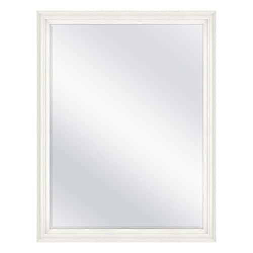 Image of MCS Ezra 34.66x44.66 Large Wall Mirror, White Woodgrain & Beveled Mirror, Vertical & Horizontal Wall Hanging Mirror for Bathroom, Bedroom & Livingroom