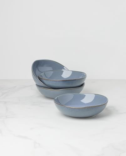 Image of Oneida Organic Shades Blue Stoneware Pasta Bowl Set for 4, 34.5oz