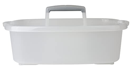 Image of BLACK+DECKER BCRK25W Compact Refrigerator Energy Star Single Door Mini Fridge with Freezer, 2.5 Cubic Ft., White & Casabella Plastic Multipurpose Cleaning Storage Caddy with Handle