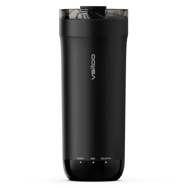 VSITOO S5 Smart Self-Heating Travel Mug, 16 oz Heated Coffee Mug with App & Button Control, 2¨C4H Battery, Fits Car Cup Holders, Great for Office, Road Trips, Outdoor Use, Gifts ¨C Black