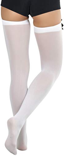 Image of ToBeInStyle Women's Opaque Long Thigh High Stockings w /Decorative Front Satin Bow