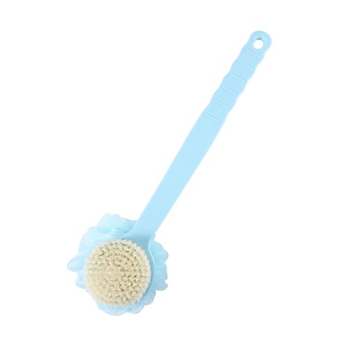 バスブラシ、バスボールとブラシのツーインワン、長いハンドルの背中用スクラバー、(吊り下げ穴付き)バスルームに最適(Blue)