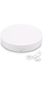 ターンテーブル360度電動回転台 方向角度調整可能 高速低速切替え 自動回転ターンテーブル フィギュア/撮影用/展示用 低消費電力 195mm直径 騒音も小さい 5kgの重量もOK (白)