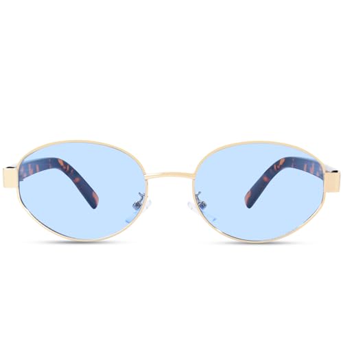 Retro Oval Sunglasses for Women Trendy Metal Small Y2K Girls Sun Glasses Vintage 90s Shades UV400 Protection