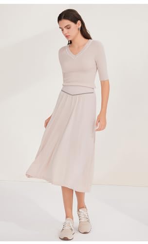 ​Women's Biella Merino V-Neck Sweater | 12-Gauge Half Sleeve Color-Block Lightweight Transitional Pullover, BD45212174