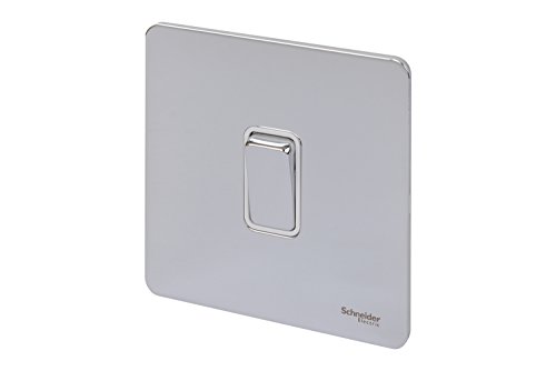 Schneider Electric Ultimate Screwless Flat Plate 16AX Intermediate Switch Polished Chrome White Insert