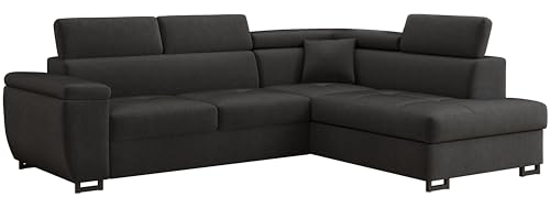 MEBLE-LUX - Ecksofa mit Schlaffunktion und Bettkasten Nicole 270x202x96cm (BxTxH) I Sofa L Form mit Verstellbare Kopfstützen I Eckcouch mit Schlaffunktion I Federkern I Sofa Grau Rechts