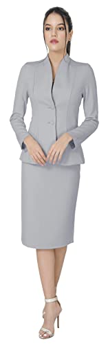 Marycrafts Women's Formal Office Business Work Jacket Skirt Suit Set 20 Mid Gray
