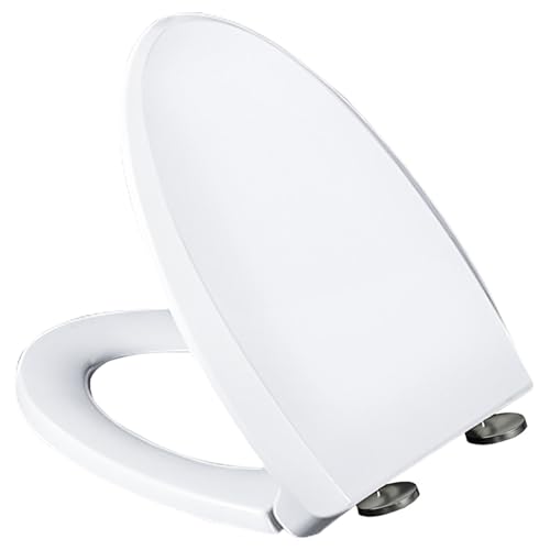 Asiento De Inodoro Alargado Con Cierre Suave, Tapa WC Blanca Con Topes Antideslizantes Y Sistema De Liberación Rápida Para Una Fácil Instalación Y Limpieza, Tapa De Inodoro De PP, 45.5x38.5cm (01G)