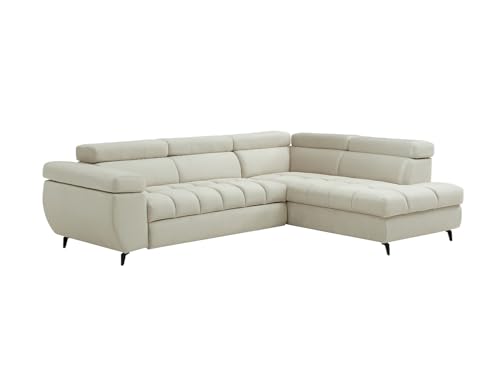 Vente-unique-Sofá Cama rinconera Derecha de Terciopelo Beige NIACATO