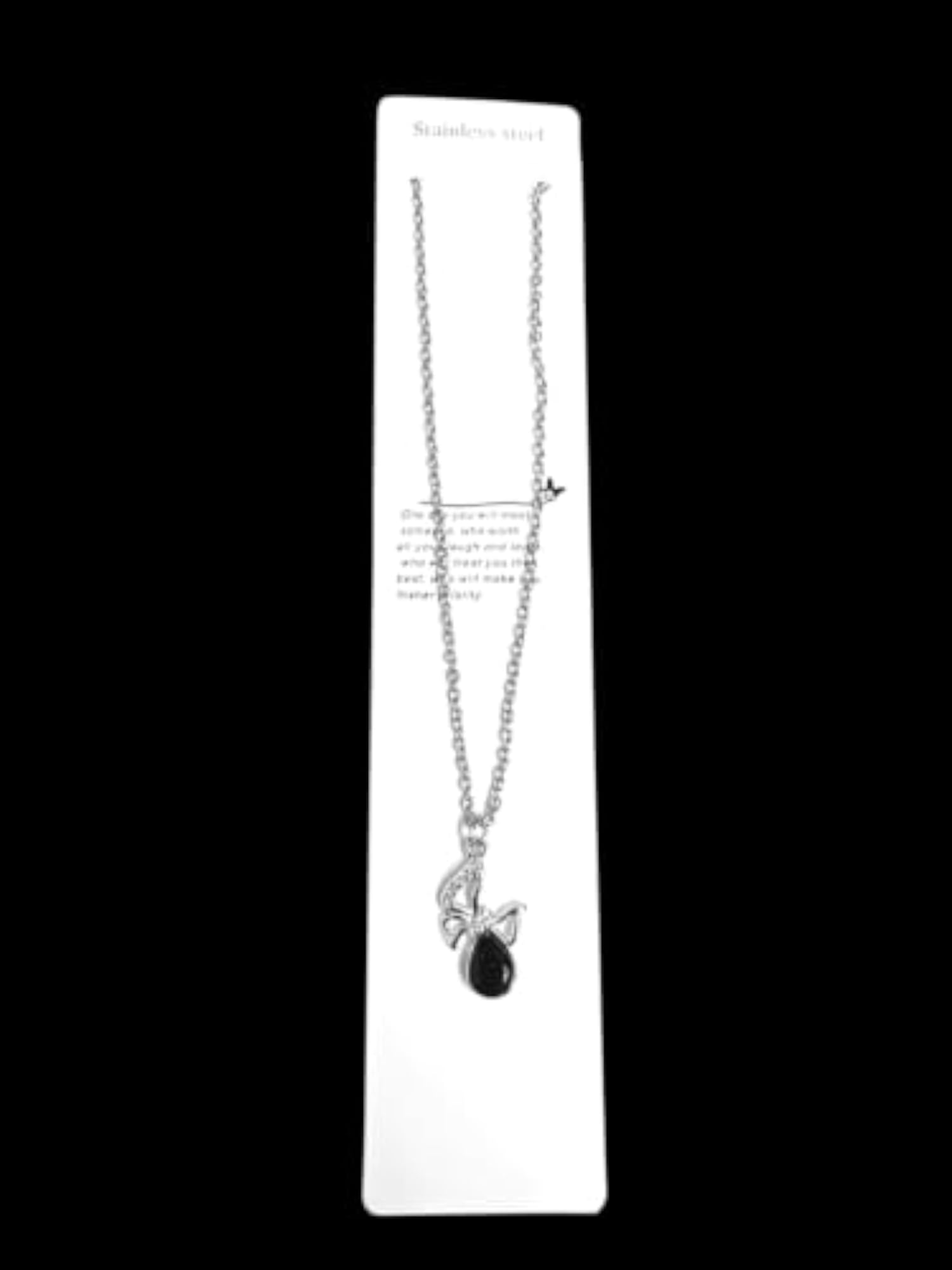 Women's Silver Black Teardrop Stainless Steel Pendant Necklace