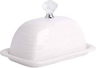Home Essentials White Butter Dish with Crystal Knob